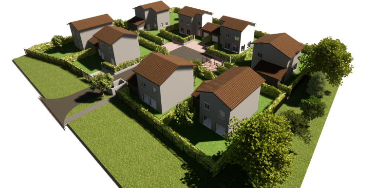 Permis d'aménager pour 8 maisons individuelles - lotissement de maisons - plan 3D vue du dessus - Bourgoin-Jallieu (38)