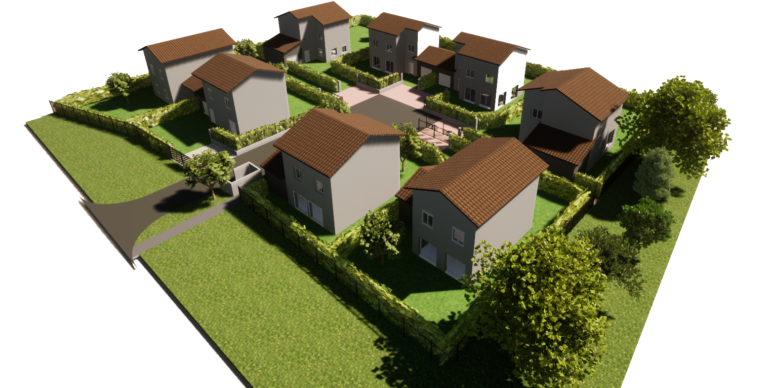 Permis d'aménager pour 8 maisons individuelles - lotissement de maisons - plan 3D vue du dessus - Bourgoin-Jallieu (38)